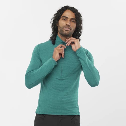 Green Salomon Outline Half Zip Men's Sweatshirt | PH 36452I